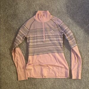 Kari Traa Pink and Gray Patterned Turtleneck